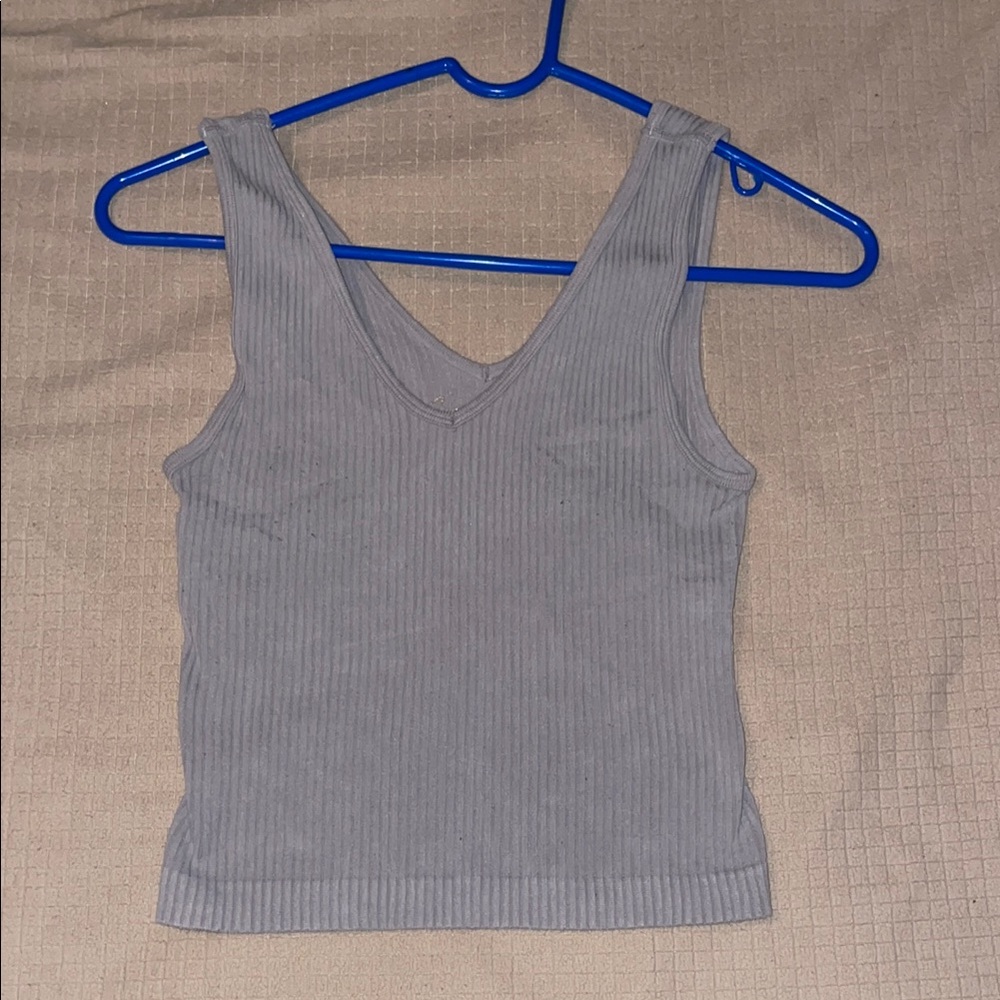 Gray Ribbed Women's Tank Top